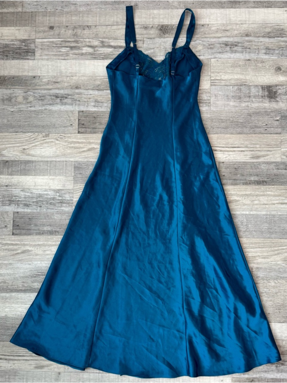 Gold Label Victorias Secret Blue Satin Nightgown Lace Slit, Sexy S3 - Picture 5 of 5